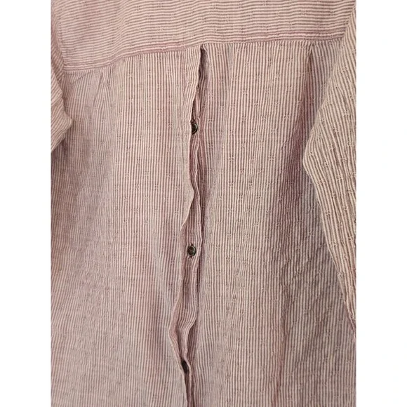 Free People No Limits Split Back Button Down Shirt Red Striped Boho Top Medium - Picture 9 of 13